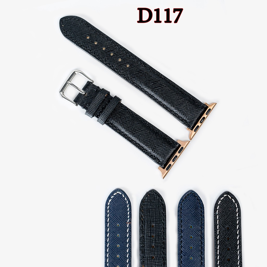 Dây da apple watch da saffiano D117 cao cấp-khâu tay thủ công- dây apple watch series 3 series 4 series 5