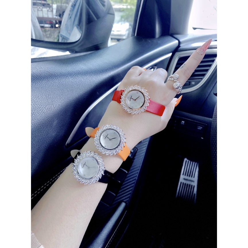 Đồng hồ đeo tay nữ, đồng hồ nữ chính hãng GULENA dây da cao cấp, viền kim cương nhân tạo cực kỳ sang chảnh, siêu sang