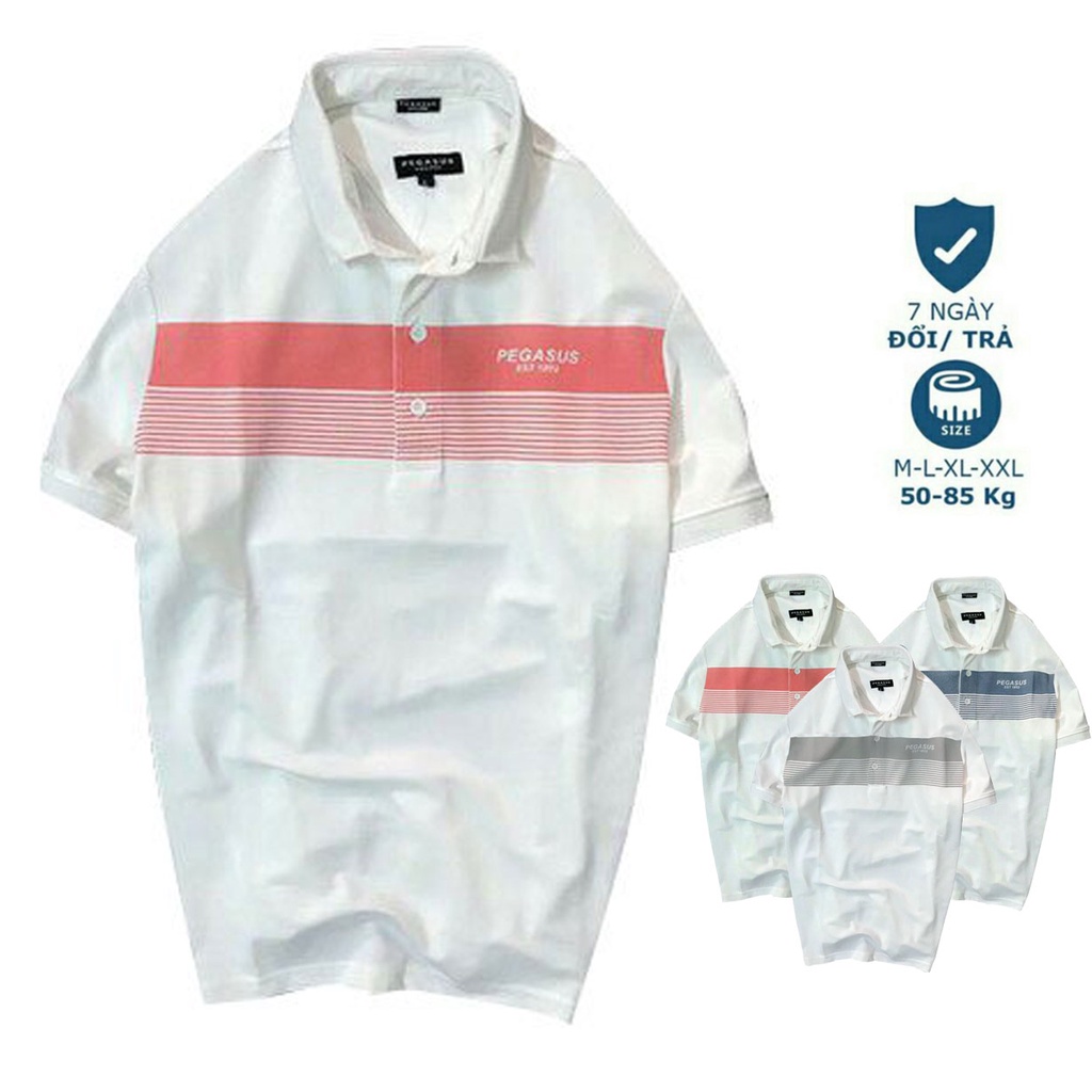 Áo Polo nam phối ngang Pegasus vải cá sấu Cotton Trắng Q01- Áo Polo | BigBuy360 - bigbuy360.vn