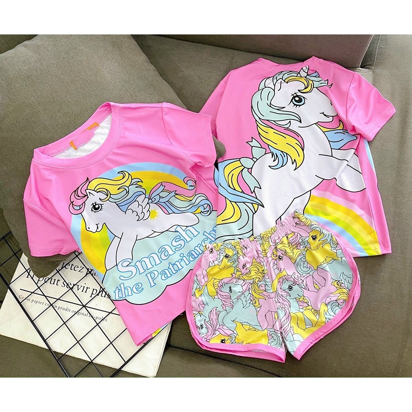 Bộ Quần Áo Trẻ Em Cộc Tay 3D In Hình ChiBi Vải Dễ Thương Vải Cotton Cho Bé Gái Từ 8-20kg Mã CT39