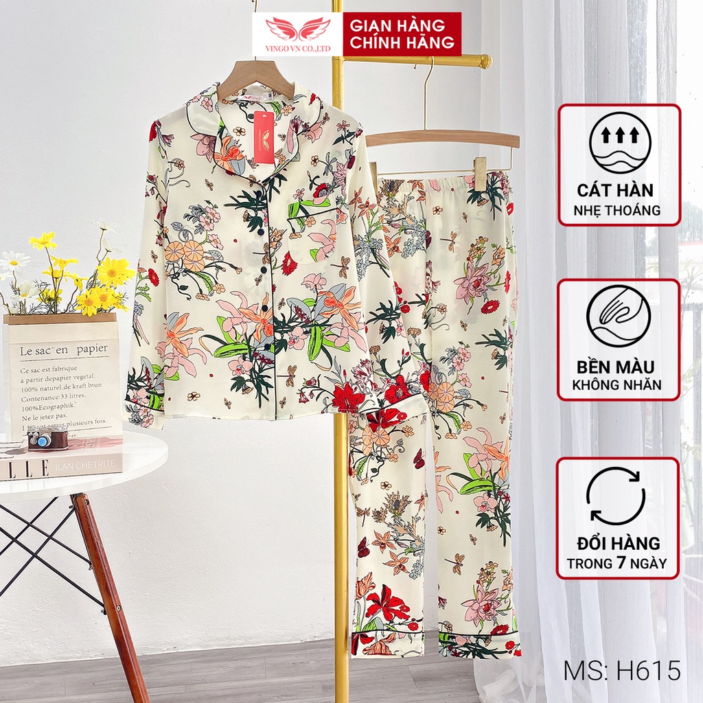 Đồ bộ nữ pyjama mặc nhà VINGO tay dài quần dài có eo mùaThu Đông ấm cát Hàn cao cấp họa tiết hoa và lá H615 - TDQD | BigBuy360 - bigbuy360.vn