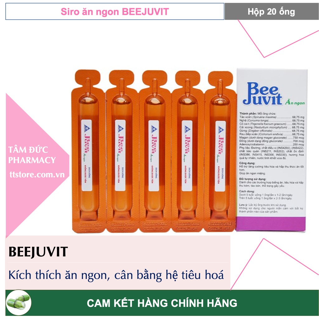 Beejuvit Ăn Ngon [Hộp 20 ống] - Siro Kích thích ăn ngon, hỗ trợ tiêu hoá [Bee juvit]