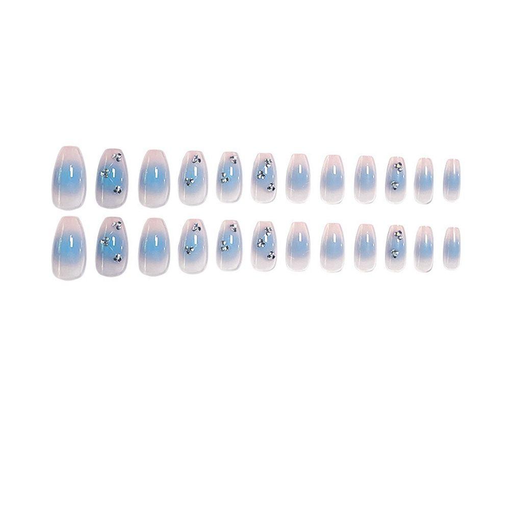 Set 24 Móng Tay Giả Màu Trắng Gợn Sóng Che Phủ Toàn Diện