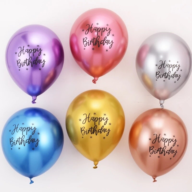 Bóng tròn siêu nhũ in chữ happy birthday mạ crom size 12&quot;