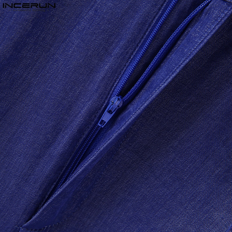 Jumpsuit INCERUN denim tay dài phối khóa kéo và nút cài phong cách Hàn Quốc thời trang cho nam