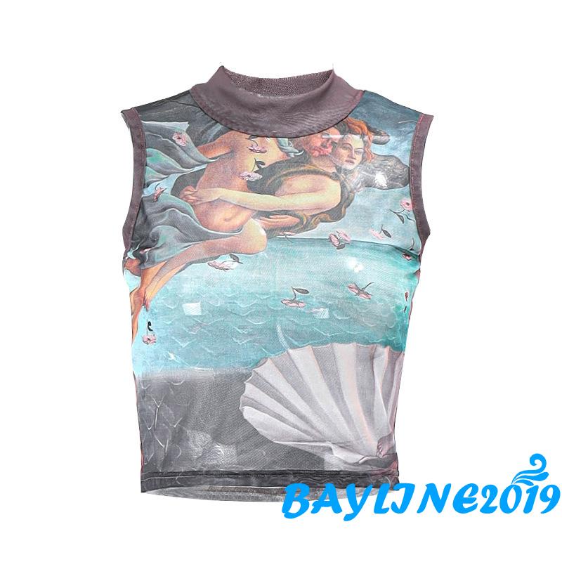 Áo Lửng Không Tay In Họa Tiết 3D Phong Cách Vintage Thời Trang Mùa Hè Dành Cho Nữ