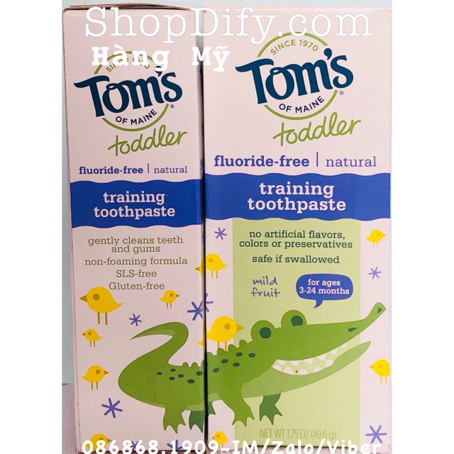 Kem đánh răng hữu cơ, nuốt được cho bé từ 3 tháng tuổi Tom’s of Maine Toddler fluoride-free, sản xuất tại Mỹ 49,6g