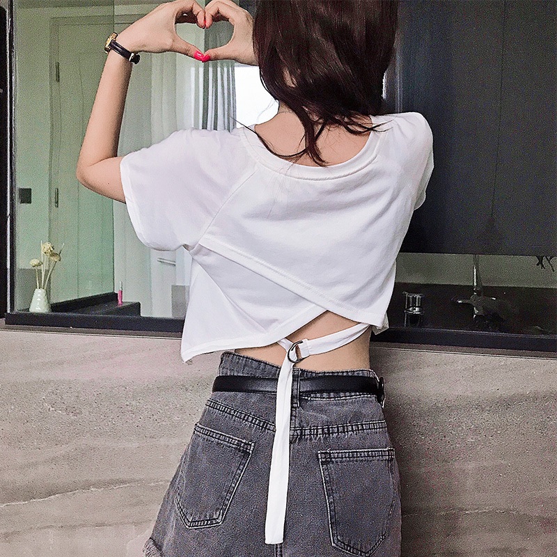 Áo Croptop Ngắn Tay Màu Trơn Kiểu Hàn Quốc Quyến Rũ Cho Nữ
