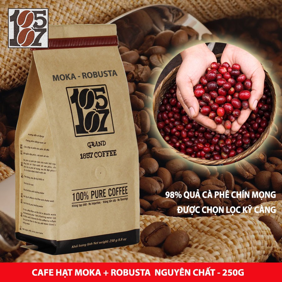 1KG Cà phê Hạt thượng hạng Moka-Robusta nguyên chất không tạp chất không pha trộn tẩm ướp hương liệu - grand 1857 coffee