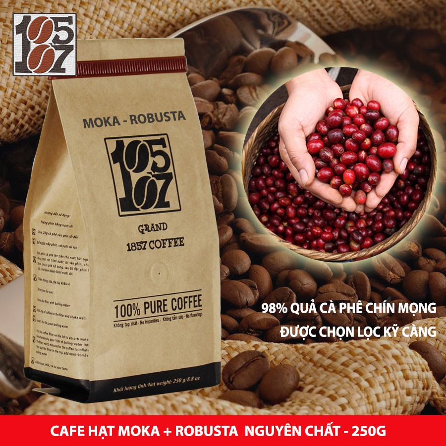 1KG Cà phê Hạt Moka-Robusta thượng hạng ❤️️ FREESHIP ❤️nguyên chất không pha trộn tẩm ướp hương liệu - grand 1857 coffee | BigBuy360 - bigbuy360.vn