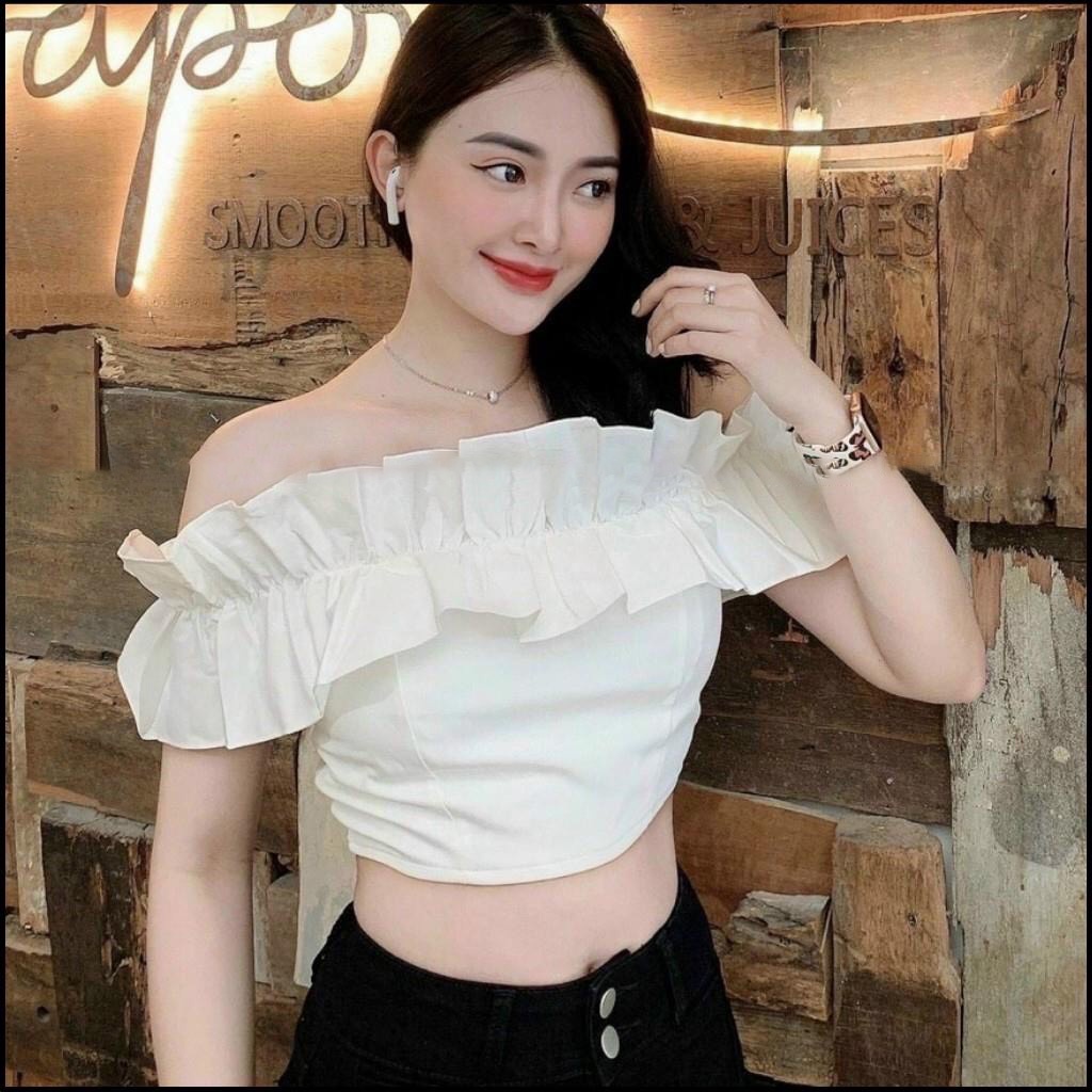 Áo kiểu trễ vai croptop| áo trễ vai viền bèo cực xinh xắn| Fmstyle 204140061