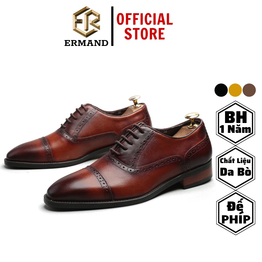 Giày da nam cao cấp ERMAND đế phíp da bò thật bảo hành 1 năm dáng oxford - Mã T191