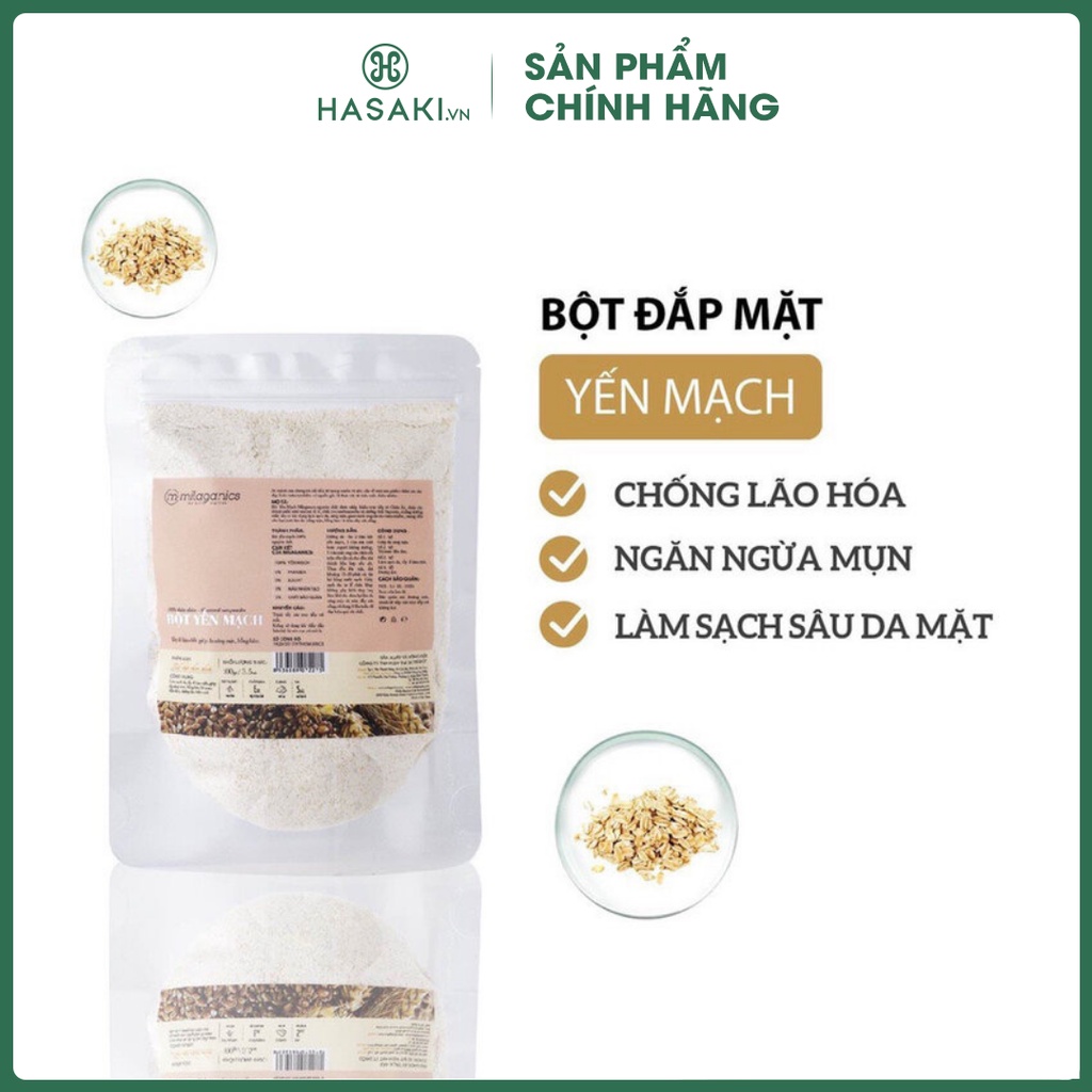 Bột Yến Mạch Milaganics Đắp Mặt Nạ Ngừa Lão Hóa & Mụn 100g - Hasaki - Sản phẩm chính hãng
