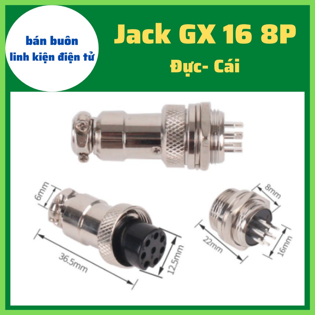 Jack GX16 8p (đực+ cái), Giắc GX16 8P bộ đực cái 16mm, GX16-8P