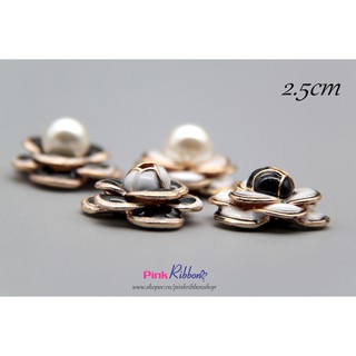 Charm hoa trà đen trắng các loại phụ kiện thời trang, gắn lên phụ kiện tóc, làm phụ kiện nơ bờm kẹp tóc, DIY