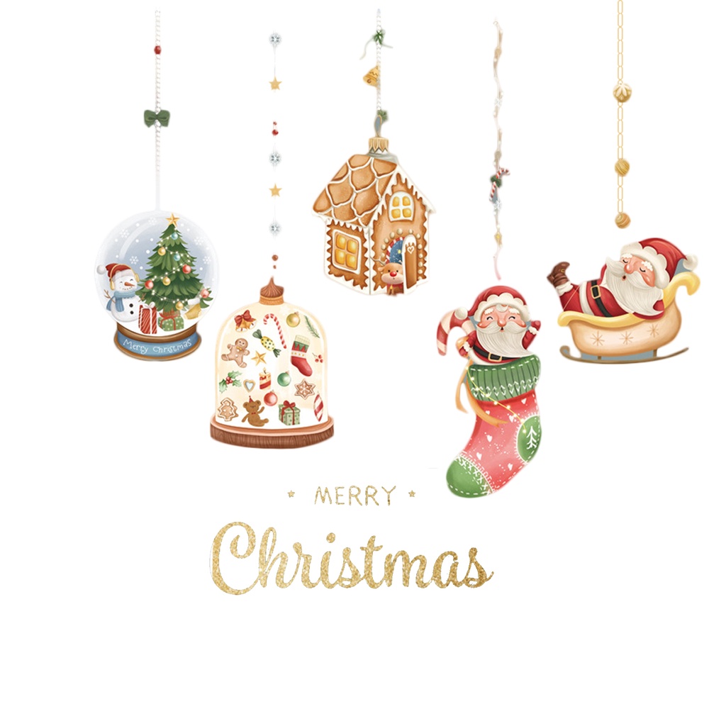 Đề Can Dán Cửa Kính Chống Nước Dạng Lột Tháo Được DIY Hình Ông Già Noel Và Người Tuyết Trang Trí Giáng Sinh