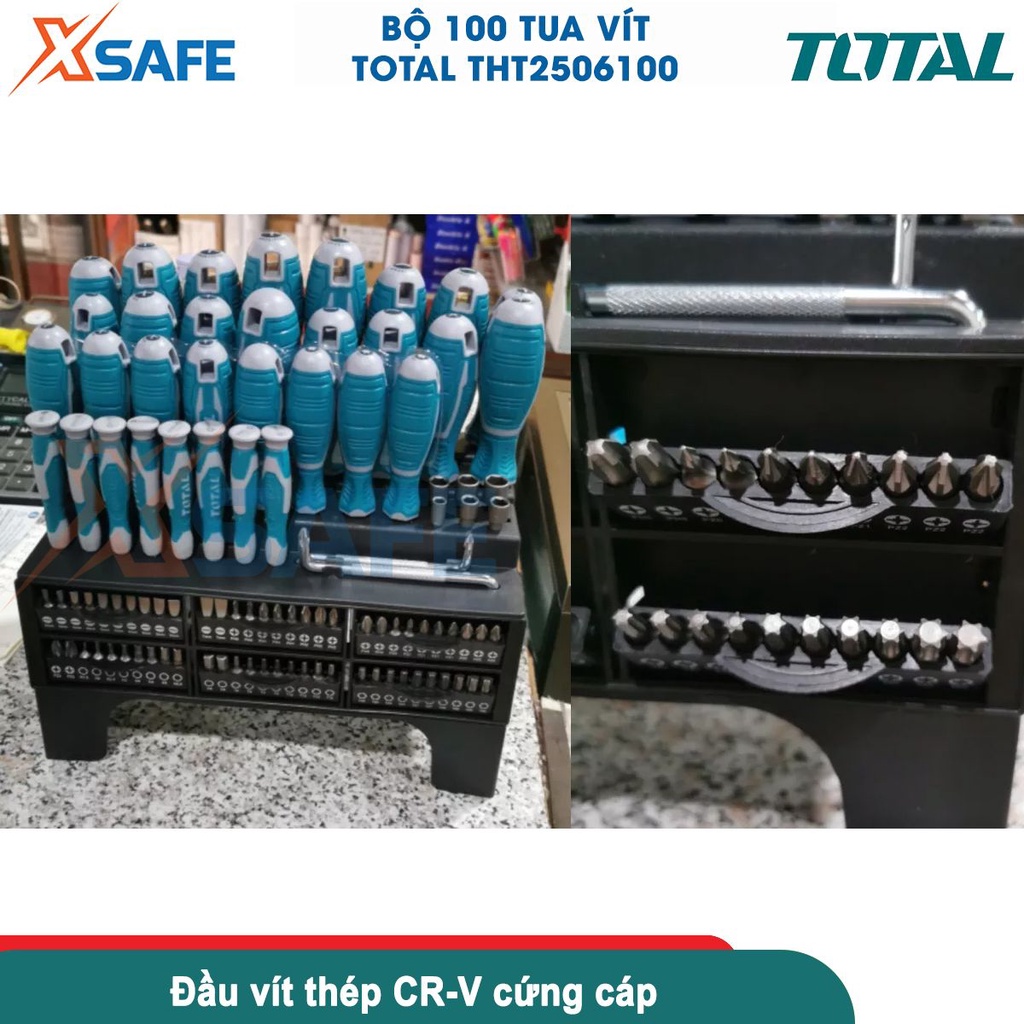 Bộ 100 tua vít TOTAL THT2506100 thép cr-v cứng chống tòe, 6 kiểu đầu vít, đầy đủ kích thước [CHÍNH HÃNG]