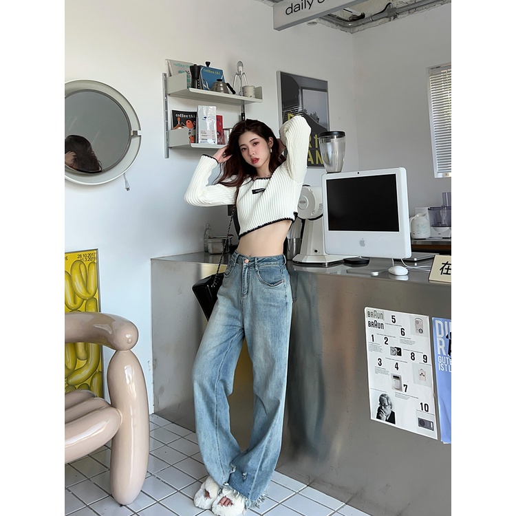 Áo Len Tay Dài Dáng Ôm Lưng Cao Thời Trang Hàn Quốc Gợi Cảm Cho Nữ