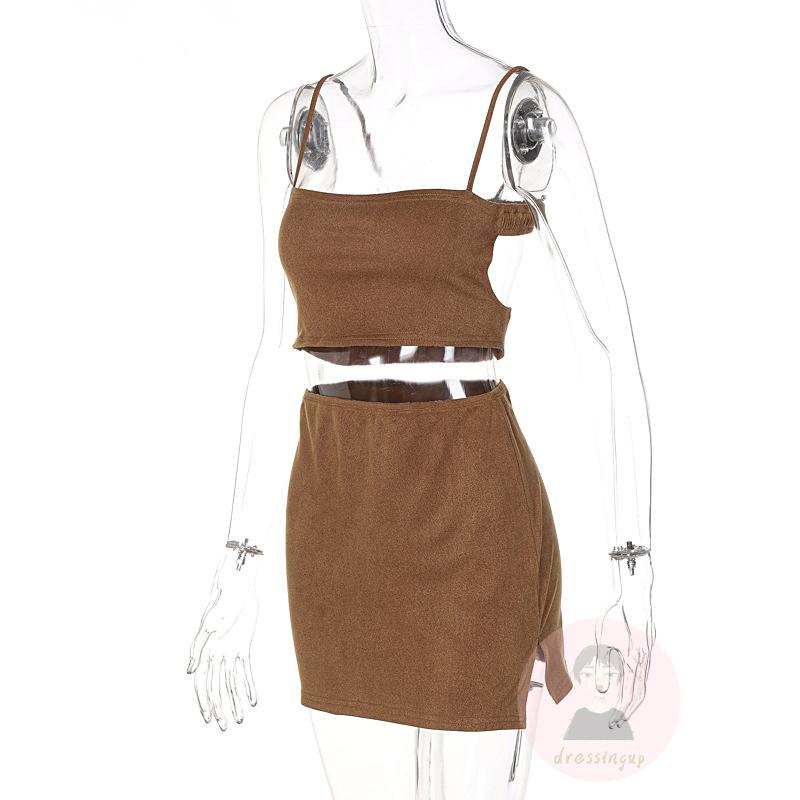 DRE-Women Summer Set,Hollow Elastic Solid Color Skinny High Waist Cool Summer Clothing