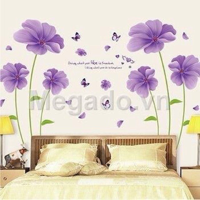 Decal dán tường hoa tím cánh mỏng