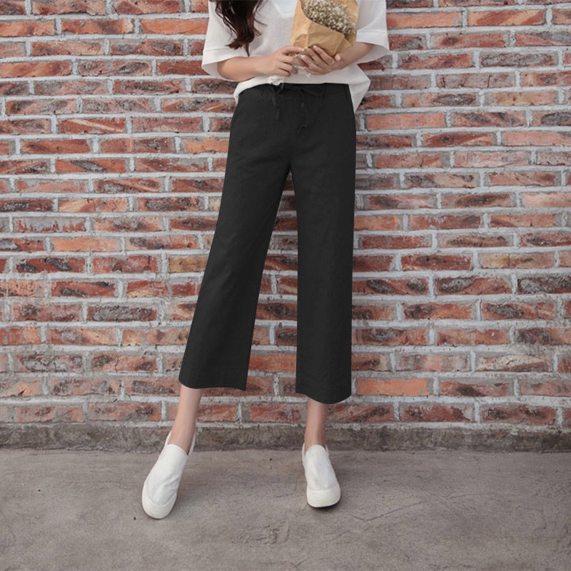 Quần dài IELGY ống rộng chất liệu cotton lanh phong cách Hàn Quốc thời trang dành cho nữ