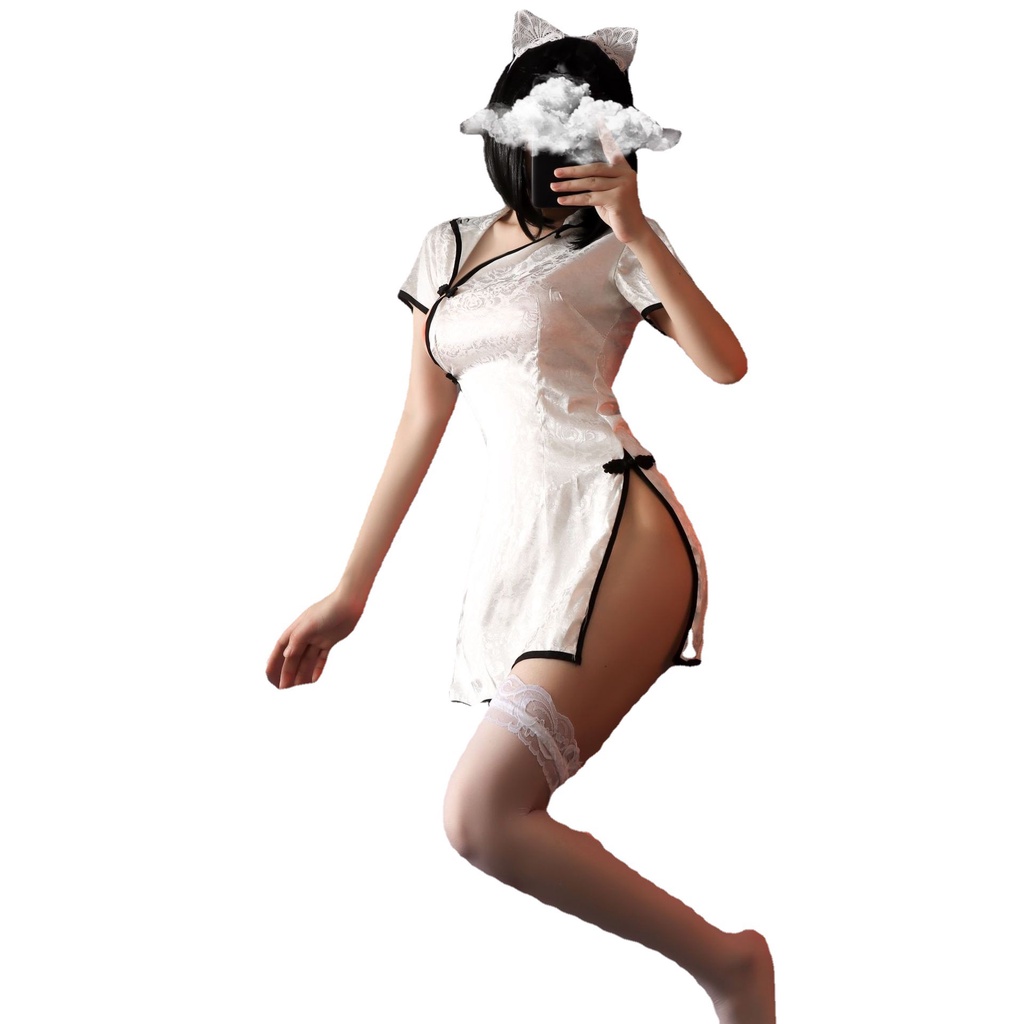 Bộ Đồ Ngủ Kiểu Sườn Xám Xẻ Tà Cao Thêu Họa Tiết Phong Cách Retro Quyến Rũ Cho Nữ