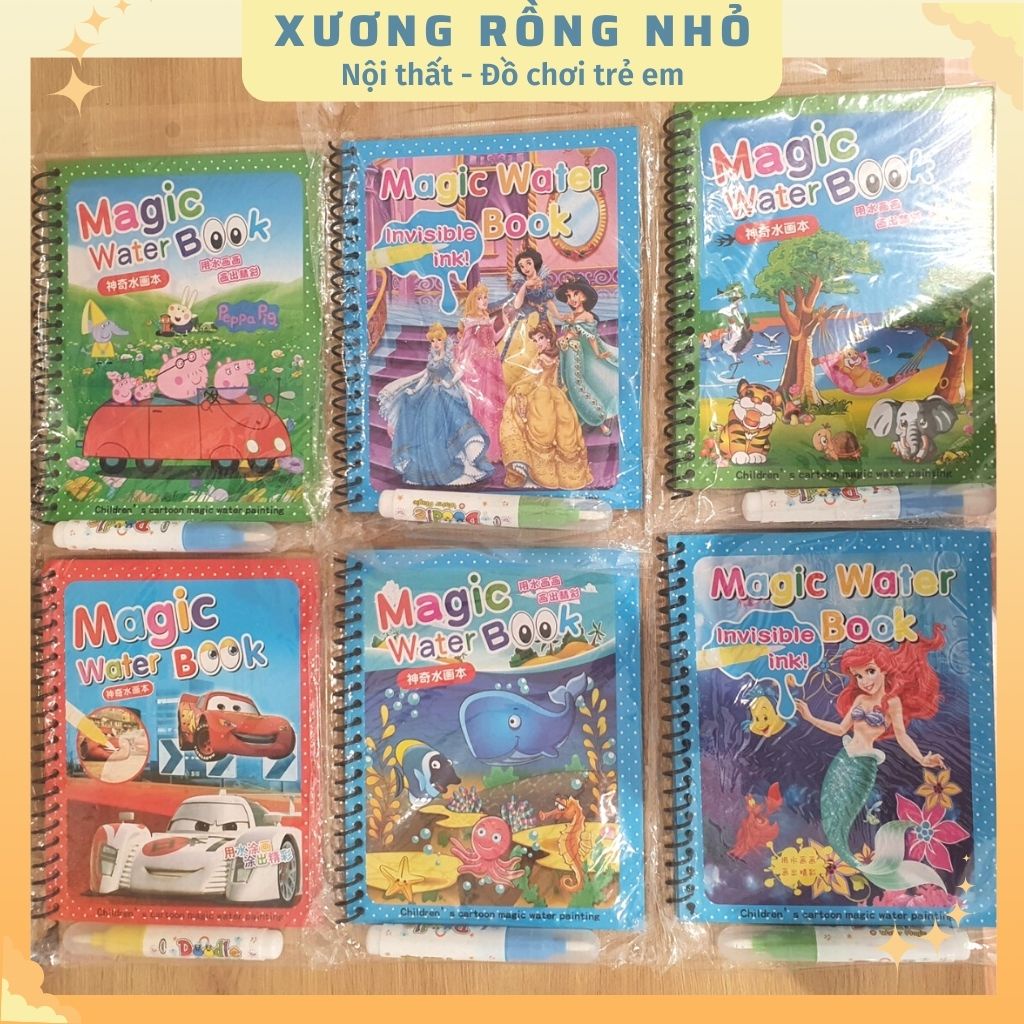 Tranh Tô Màu Nước Ma Thuật Tự Xóa, Sách Tập Tô Thần Kỳ, Magic Water Book Cho Bé Tặng 1 Bút Tô Màu