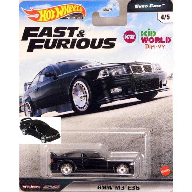 Xe mô hình Hot Wheels Premium Fast & Furious Euro Fast Series BMW M3 E36 GPK53, bánh cao su.