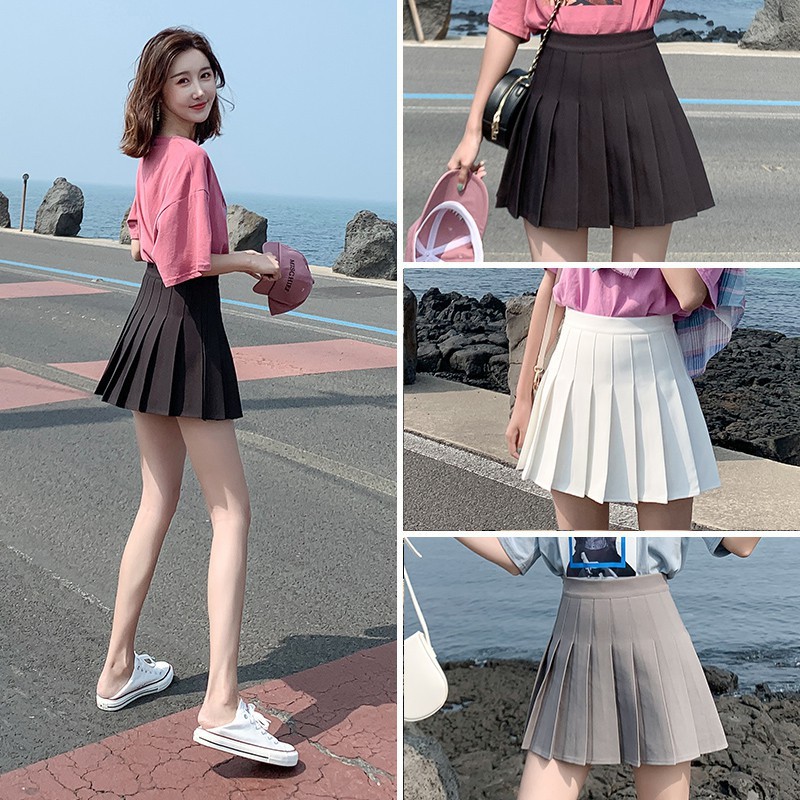 Chân váy xếp ly màu trơn thời trang Hàn Quốc trẻ trung cho nữ