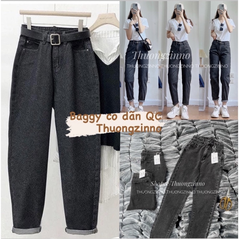 Quần Jean Baggy ĐEN KHÓI ống to co dãn tốt cạp cao , quần bò Baggy chất Jean Quảng Châu siêu đẹp