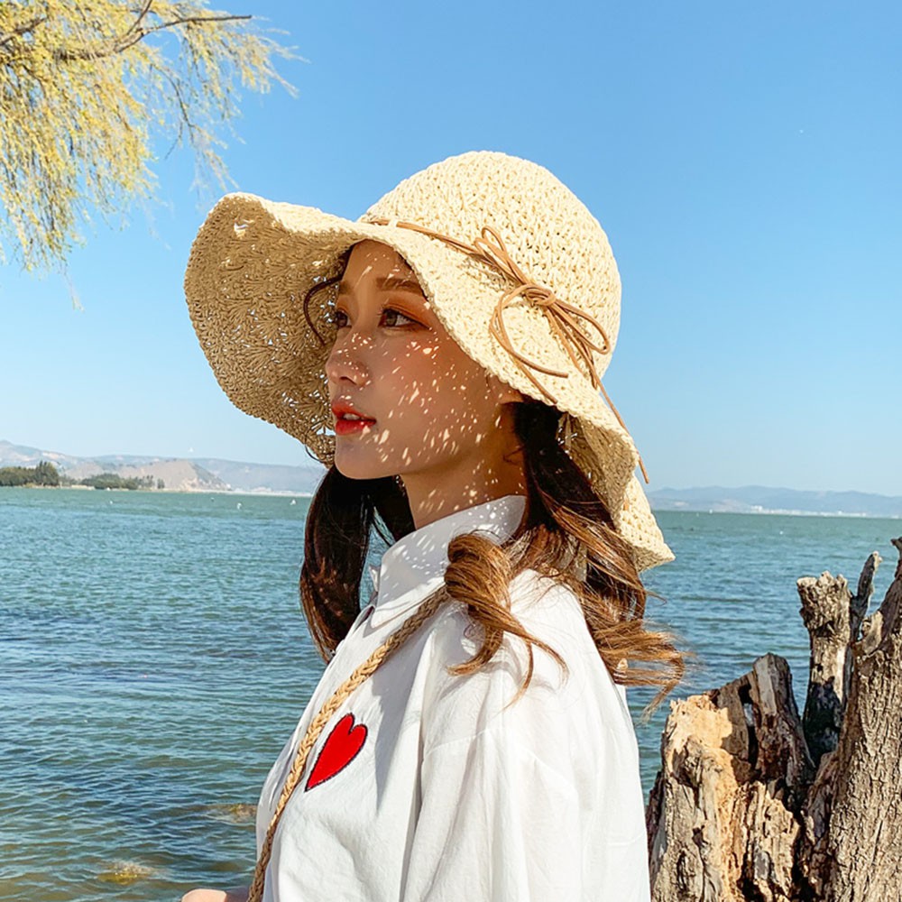 NÓN CÓI MỀM ĐAN DÂY VINTAGE NƠ ĐI BIỂN
