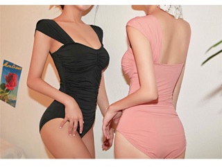 (Hà Nội_có sẵn) Đồ bơi Bikini đen liền thân tay bèo to