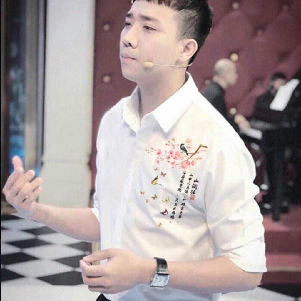 Áo Sơ Mi Nam Dài Tay Chất Lụa Phối Họa Tiết Hoa Chim Chữ MS 04-  Chất mịn Co Dãn Nhẹ Hàng Xuất Shop FRom Chuẩn Cực Đẹp