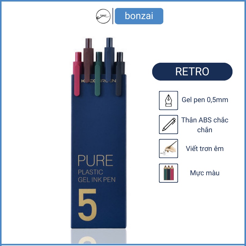 Bộ 5 bút gel KACO PURE [Hàng Chính Hãng]