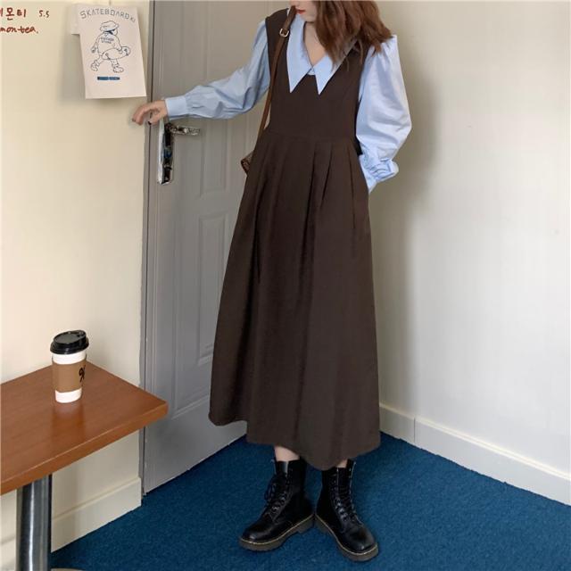 Đầm yếm dáng rộng xếp ly phong cách thời trang xuân thu mới