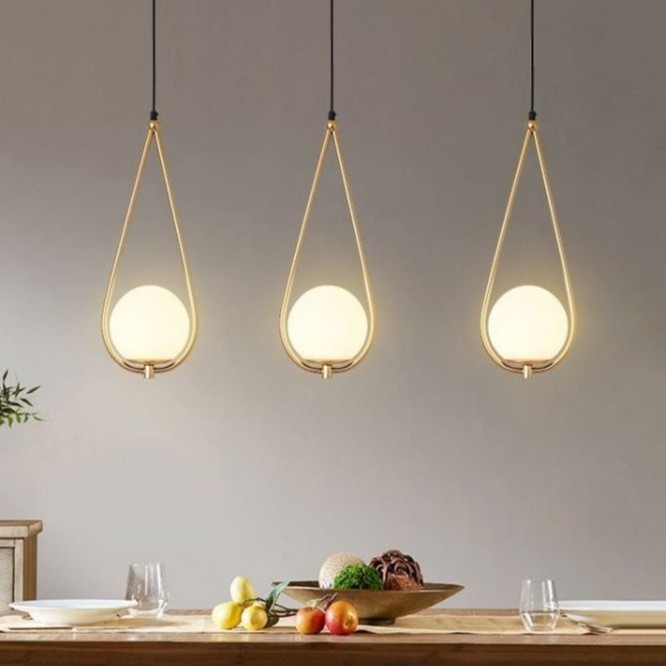 Combo đèn thả LAMES chao thủy tinh địa cầu, khung mạ vàng hình giọt nước - kèm bóng LED chuyên dụng (82).