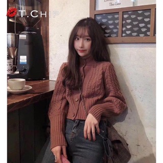 Áo len vặn thừng tay bồng bổ cúc