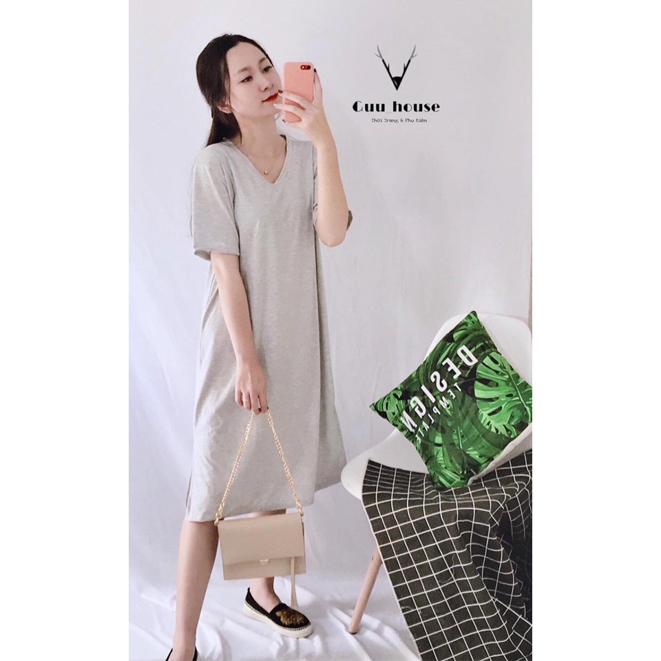 Đầm suông nữ Shynstores - váy xuông cotton trơn cổ tim basic vải đẹp form rộng freeship | BigBuy360 - bigbuy360.vn