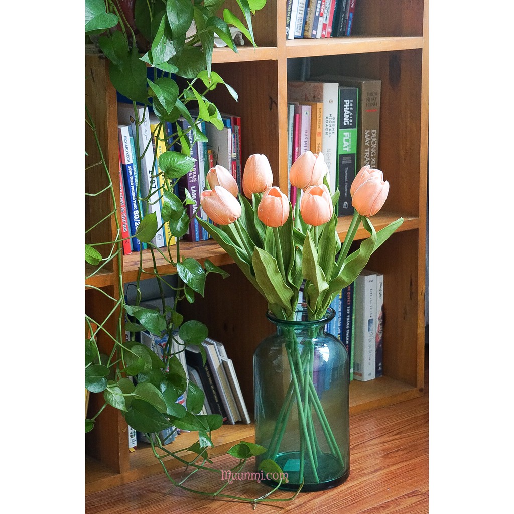 Hoa lụa 🌸 | Hoa Tulip thân dài - đoá to đẹp - màu Champagne