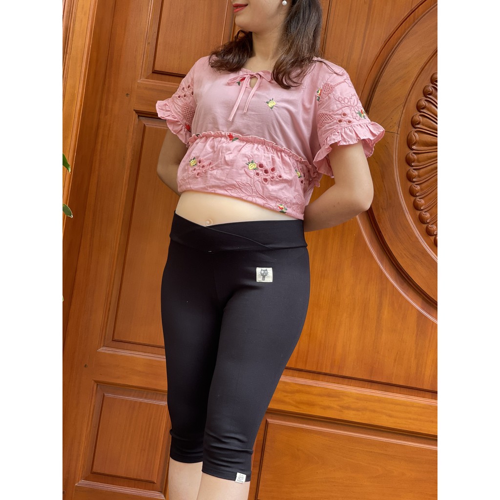 Quần bầu legging lửng cạp chéo mèo QB9011