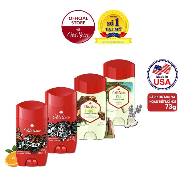 Lăn Khử Mùi Old Spice Sáp Khử Mùi Ngăn Tiết Mồ Hôi Hương Timber| Fiji | Bearglove | Wolfthorn Old Spice Deodorant 73g