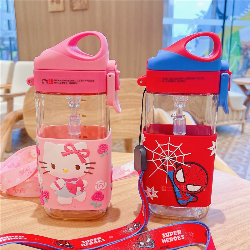 Bình Uống Nước Hình Người Nhện Có Ống Hút Cho Bé