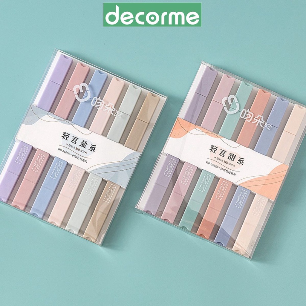 Highlight pastel DecorMe set 6 bút nhớ màu pastel thân vuông 2 đầu Duo Super soft WD