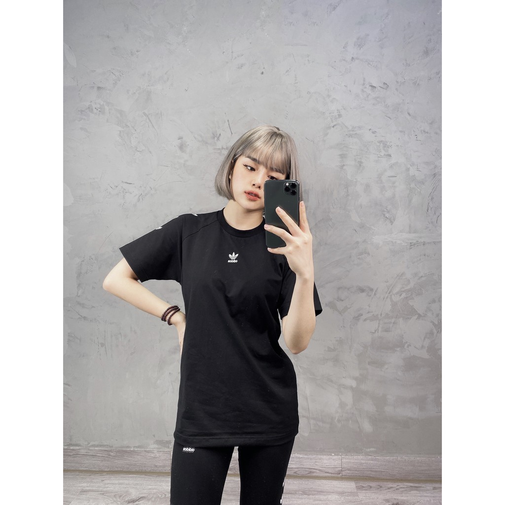 (HÀNG XUẤT XỊN) Áo đen nhiều logo 1567 Repeat Trefoil tee Made in Cambodia full tag code  Size S M L