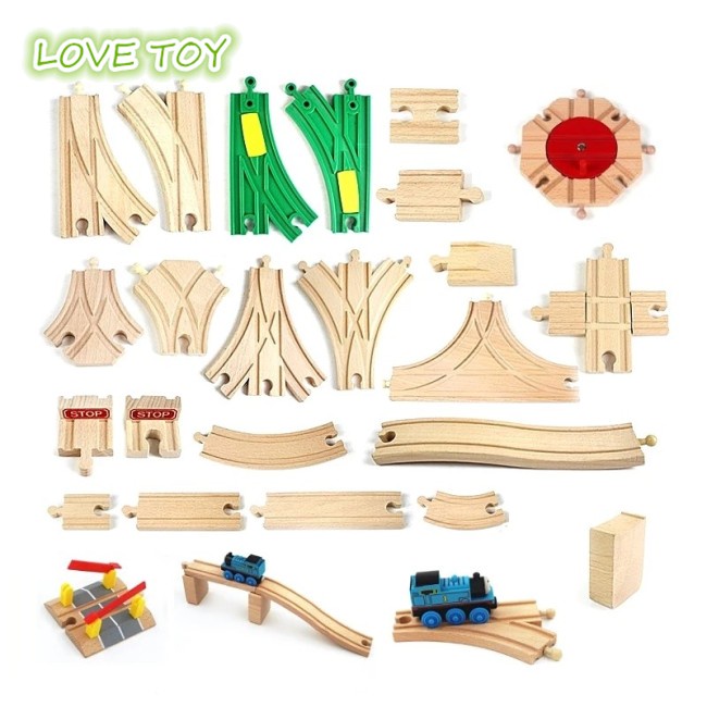 Nkodok Wooden Train Track Railway Accessories Wood Train Track Road Toy Accessories