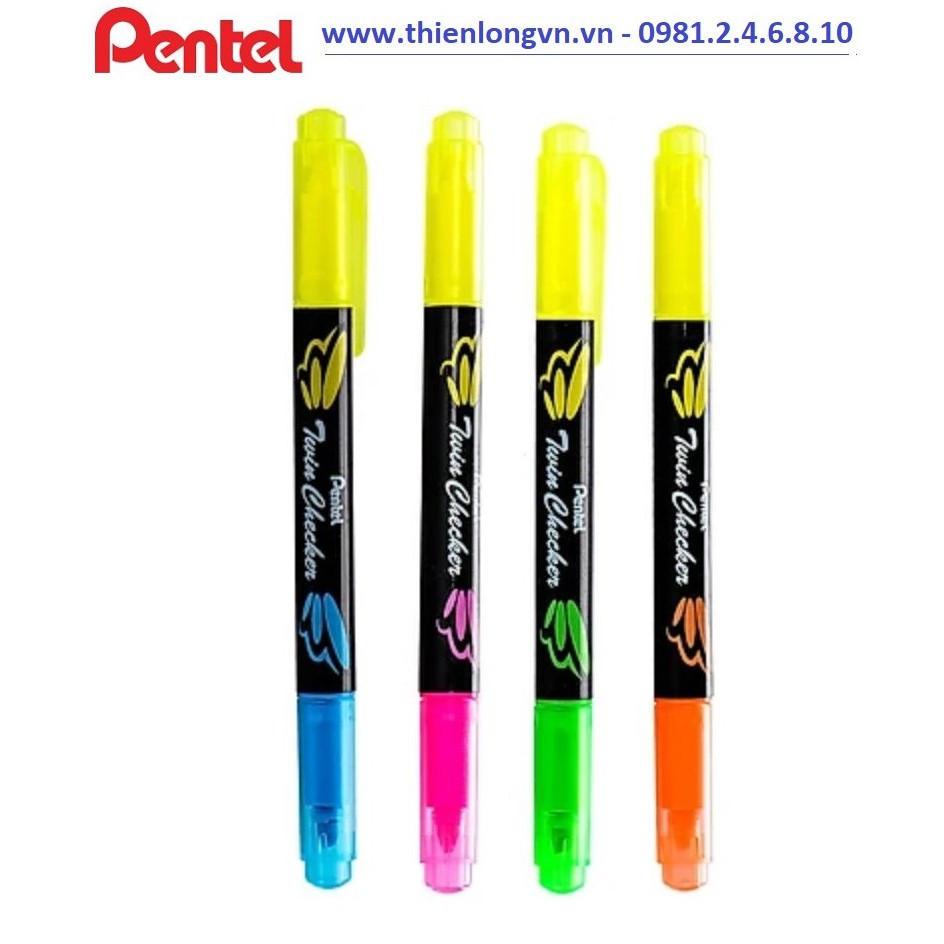 Bộ 4 màu bút dạ quang nhớ dòng 2 đầu Pentel – SLW8