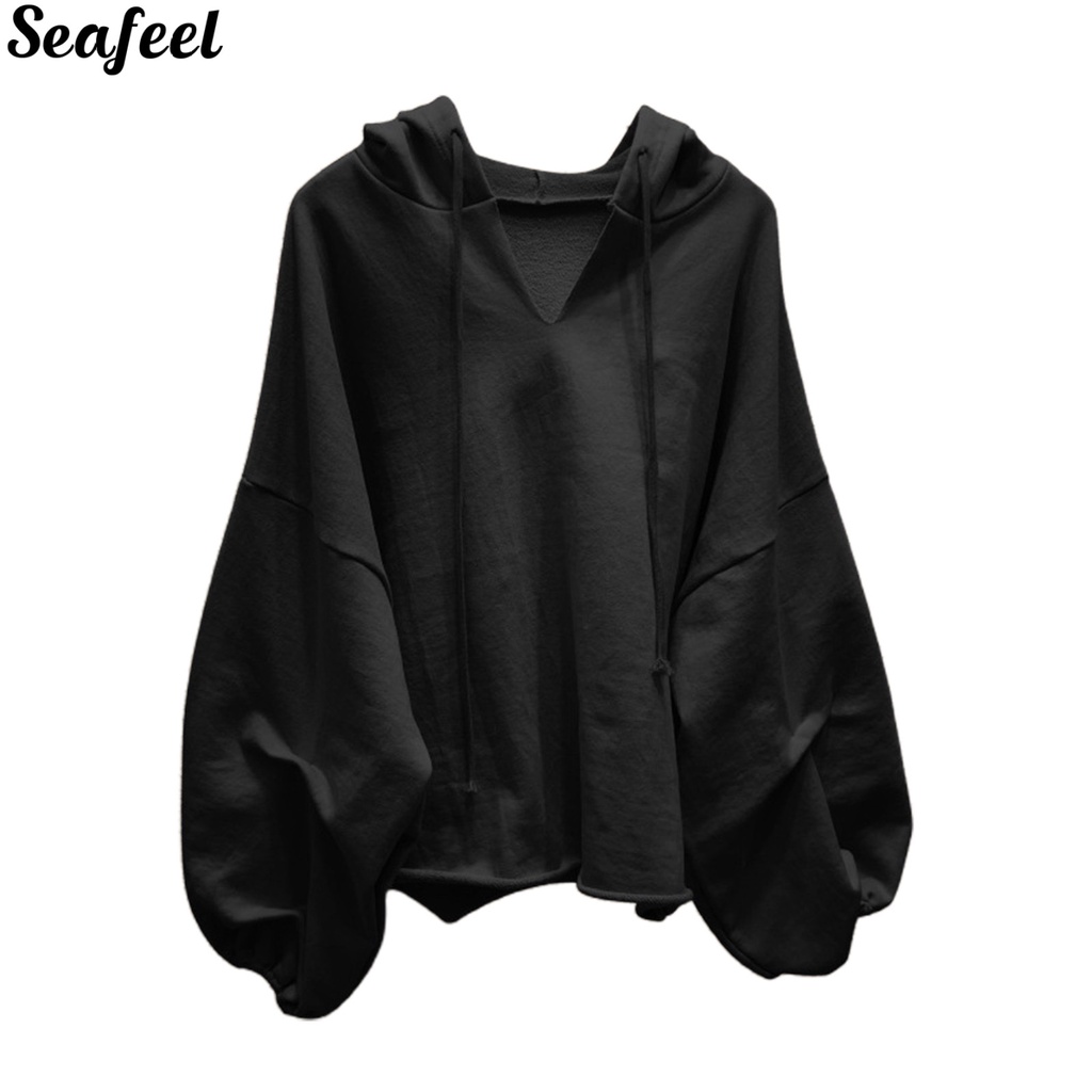 Áo hoodie cánh dơi mềm mại cổ chữ V thời trang đường phố cho nữ