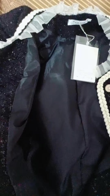 Áo khoác dạ tweed đen cổ tay voan bèo dáng ngắn [Ảnh thật 4-9] | BigBuy360 - bigbuy360.vn