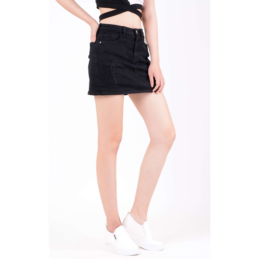 Chân váy jean nữ có quần bên trong đẹp lưng cao cạp cao màu đen trắng rách hàng hiệu cao cấp mã 410 VANIZEN