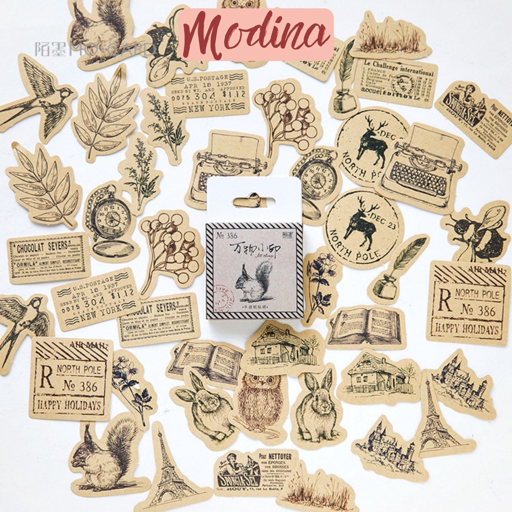 Sticker vintage cute trang trí sổ set 40 miếng, hình dán vintage trang trí sổ tay